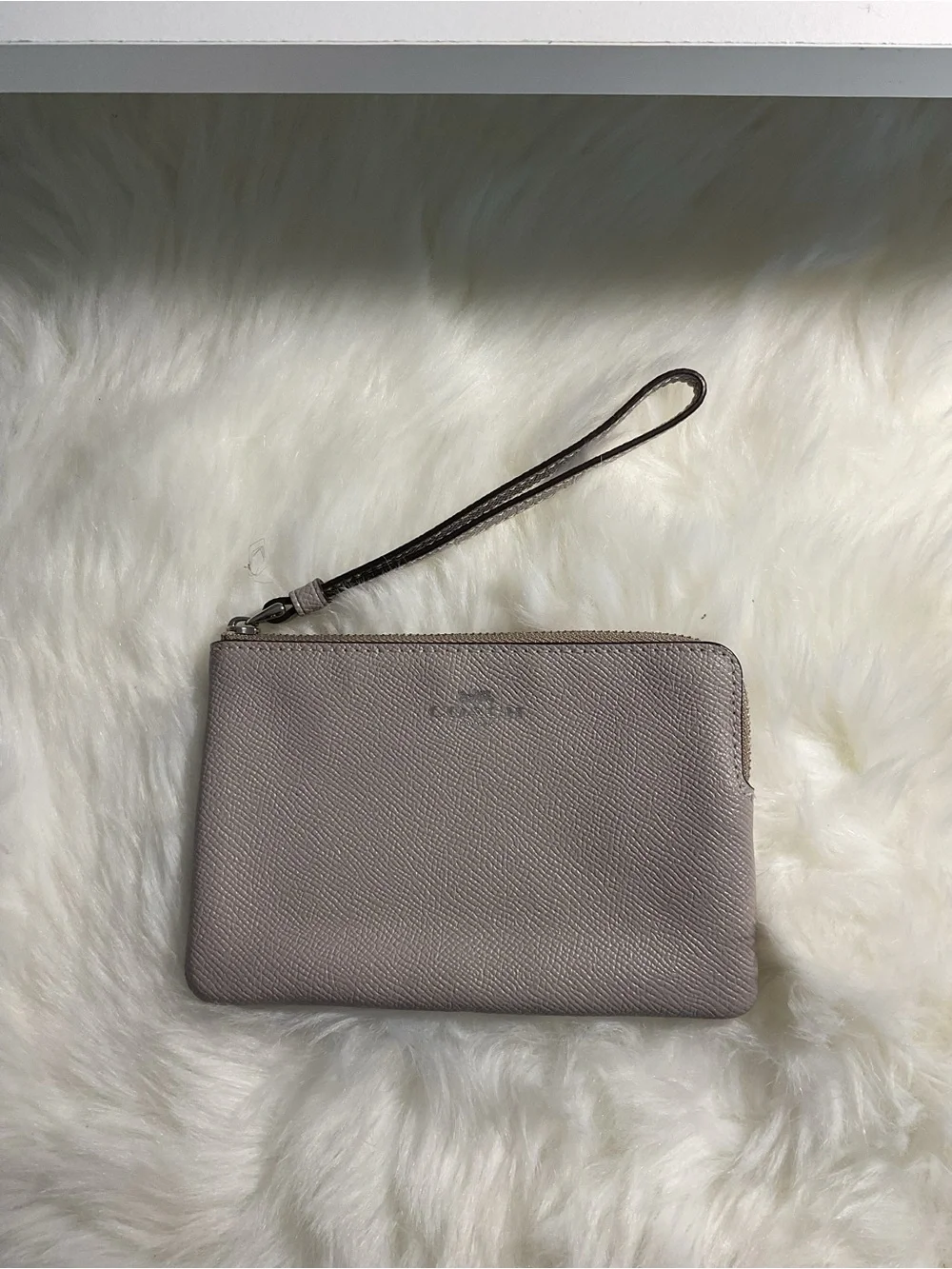 Coach Pebbled Leather Wristlet in Taupe Gray